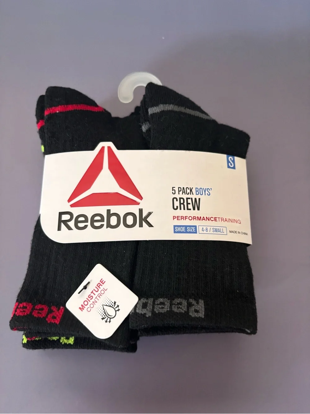 Reebok Boys' Black Athletic Crew Socks with Accent Stripes - 5 Pack
